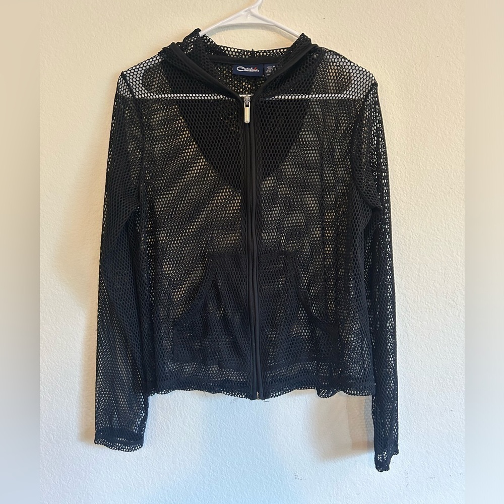 Catalina Black Mesh Zip-Up Hoodie Jacket